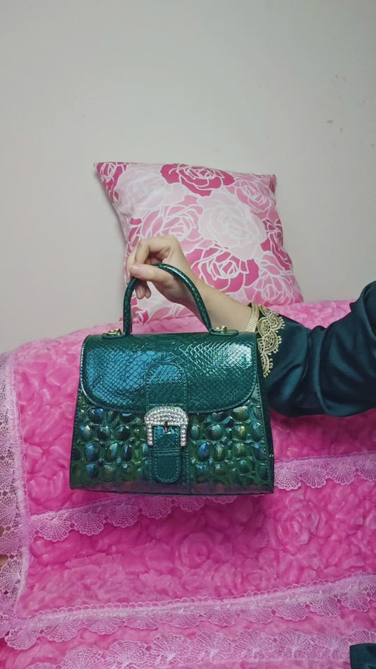 Emerald Python Luxury Crystal-Buckle Bag