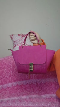 Magenta Suede Crocodile Pattern Trapezoidal Square Bag (M205)