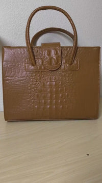 Yellowish Brown Crocodile Embossed Laptop Tote Bag (E92)