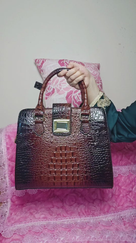 Rich Brown-Black Gradient Croc Luxury Bag