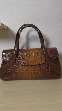 Caramel Gradient Crocodile Embossed Long Structured Bag (E100)