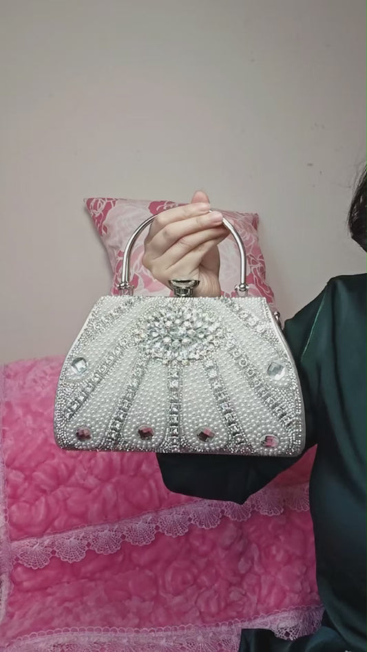 Pearl & Silver Crystal Evening Handbag
