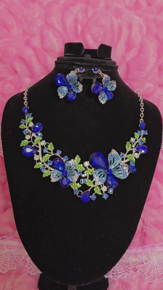 Enchanted Blue Butterfly Vine Statement Jewelry Set