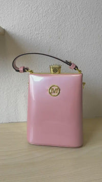 Soft Pink Structured Rhinestone Frame Box Bag (E59)