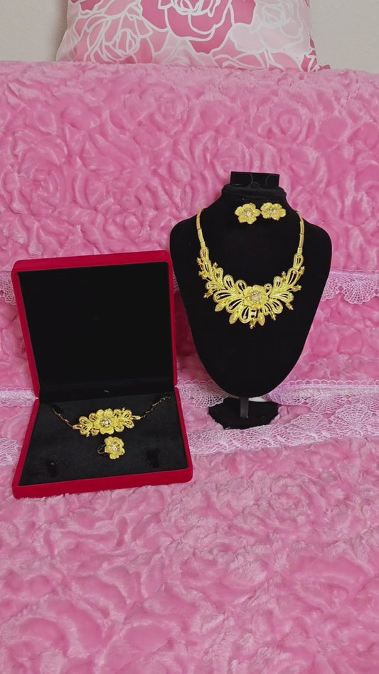 Crown Gold Vine Blossom Jewelry Set