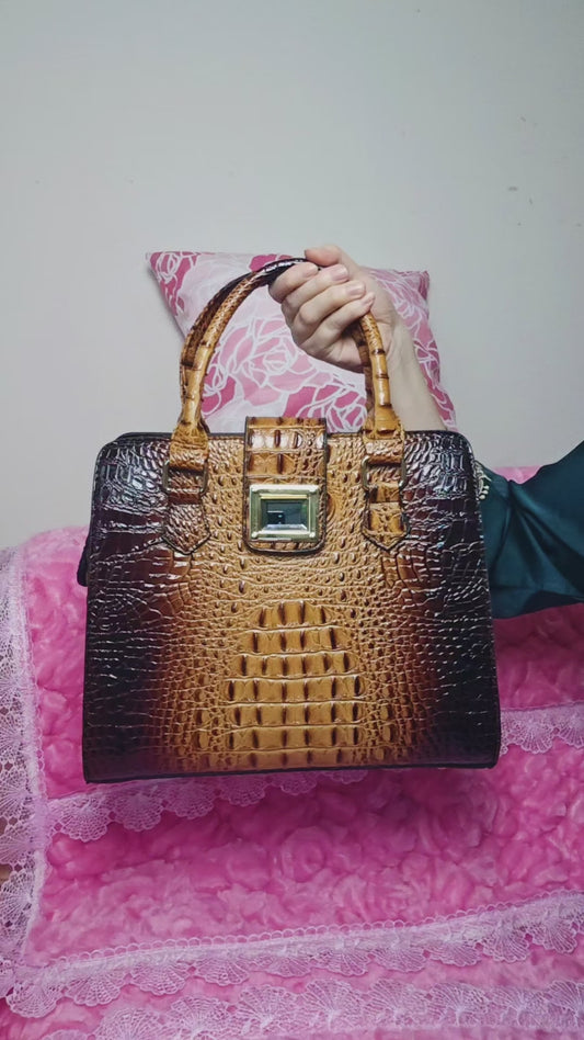 Amber-Black Gradient Croc Luxury Bag