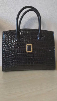 Black Crocodile Embossed Structured Bag (E108)