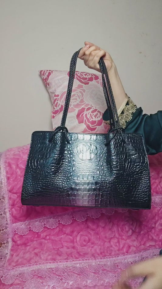Black-Silver Croc Luxury Tote Bag