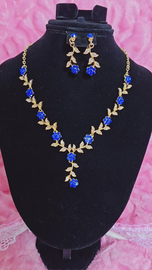 Gilded Sapphire Flower Vine Necklace & Earring Set