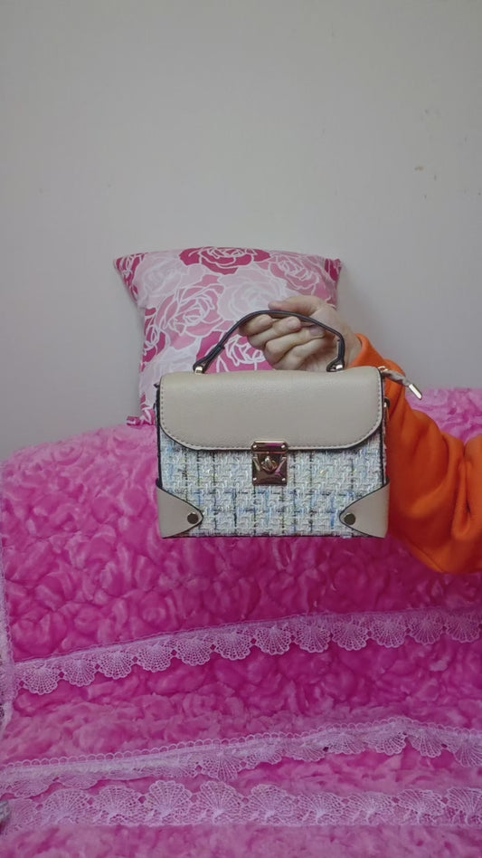 Khaki & Tweed Handbag with Metal Buckle