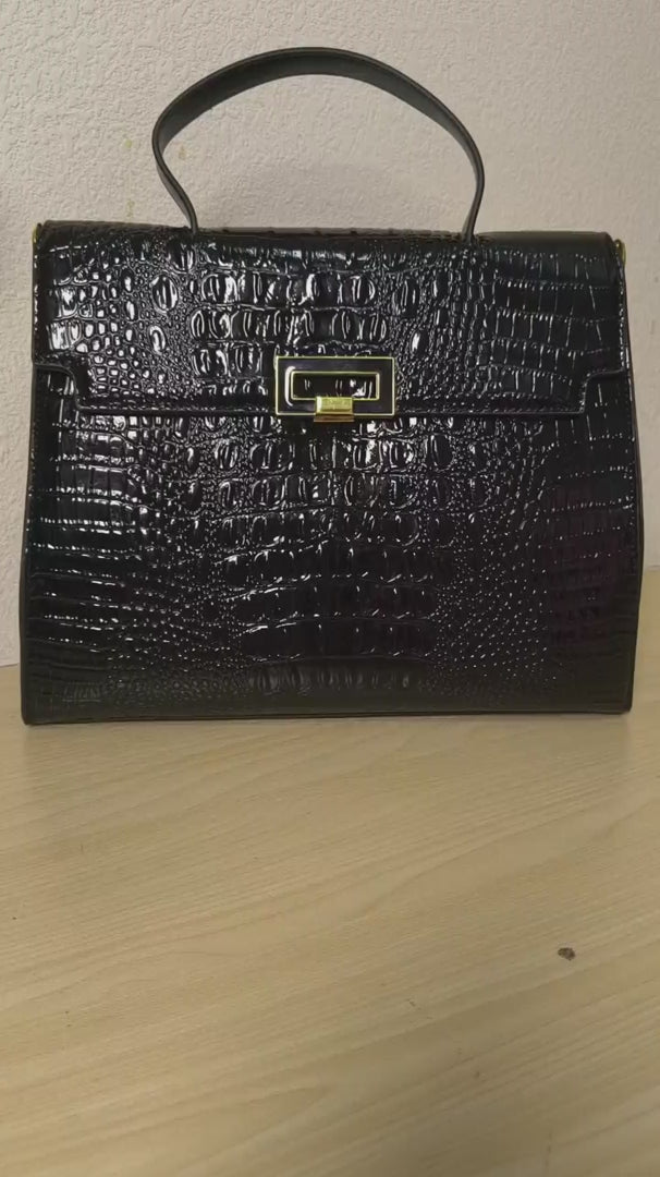 Black Crocodile Embossed Structured Bag (E105) – RekissaStyle