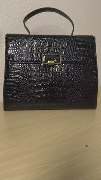 Black Crocodile Embossed Structured Bag (E105)