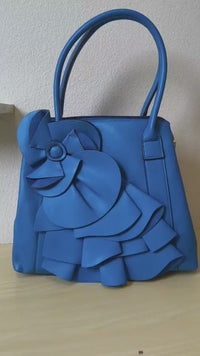 Elegant Blue Structured 3D Floral Tote Bag (E49)