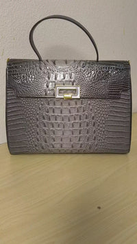 Grey Gradient Crocodile Embossed Structured Bag (E104)