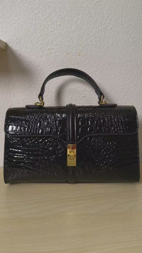 Black Crocodile Embossed Boston Bag (E118)